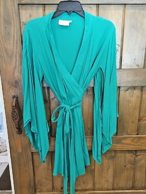 the room Teal Wrap Mini Dress